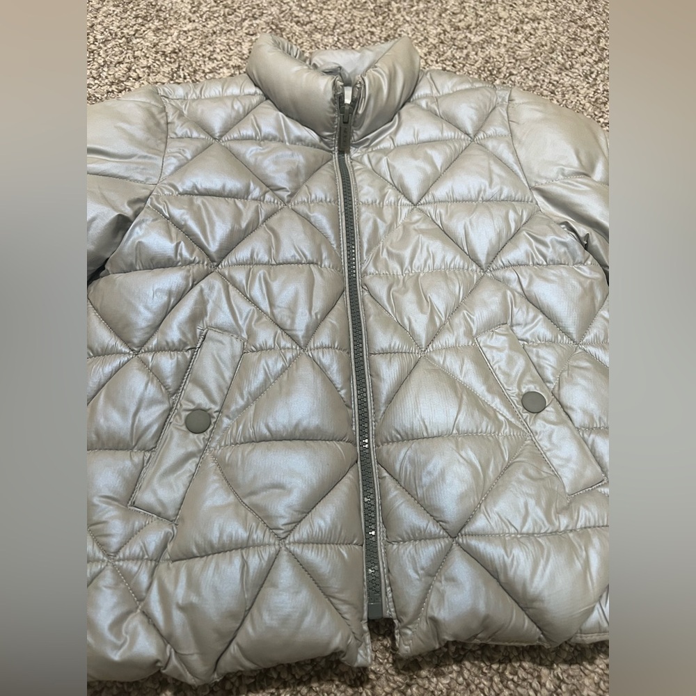 ZARA Girls Lightweight Silver Puffer Jacket Size 7 (122cm) Quilted Coat - Picture 6 of 10